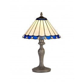 UNA Tiffany Curved Table Lamp 30cm Blue, Cream, Crystal, Antique Brass