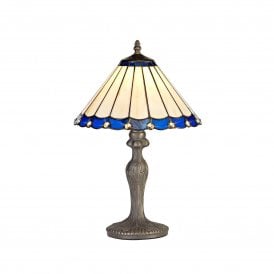UNA Tiffany Curved Table Lamp 30cm Blue, Cream, Crystal, Antique Brass
