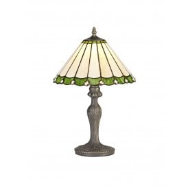 UNA Tiffany Curved Table Lamp 30cm Green, Cream, Crystal, Antique Brass