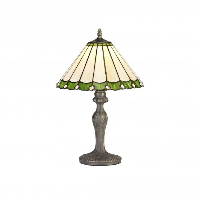 UNA Tiffany Curved Table Lamp 30cm Green, Cream, Crystal, Antique Brass