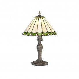 UNA Tiffany Curved Table Lamp 30cm Green, Cream, Crystal, Antique Brass