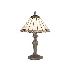 UNA Tiffany Curved Table Lamp 30cm Grey, Cream, Crystal, Antique Brass