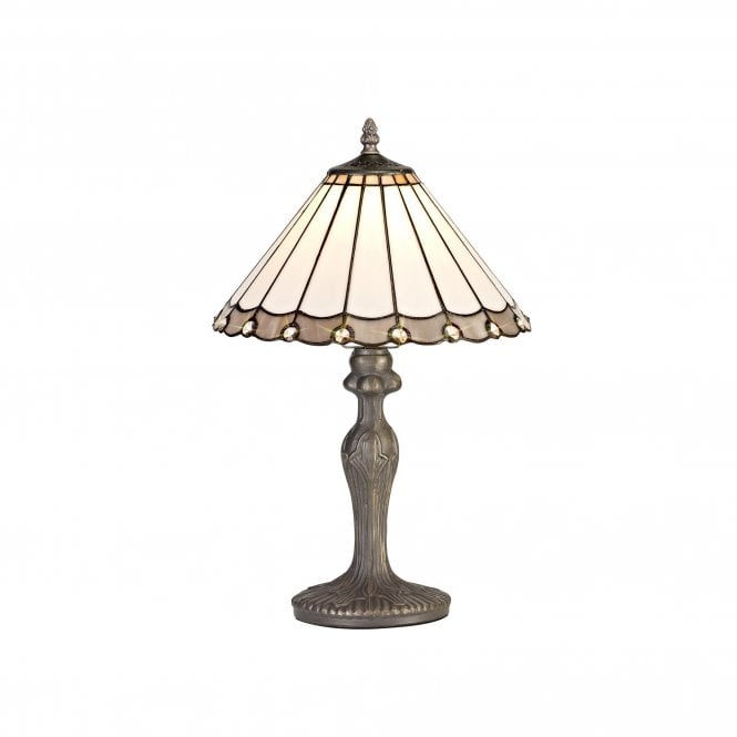 UNA Tiffany Curved Table Lamp 30cm Grey, Cream, Crystal, Antique Brass