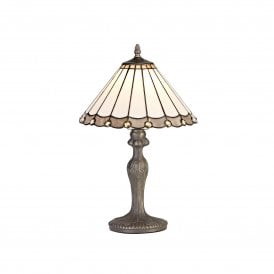 UNA Tiffany Curved Table Lamp 30cm Grey, Cream, Crystal, Antique Brass