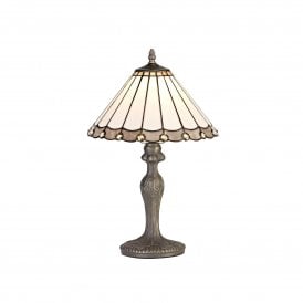 UNA Tiffany Curved Table Lamp 30cm Grey, Cream, Crystal, Antique Brass