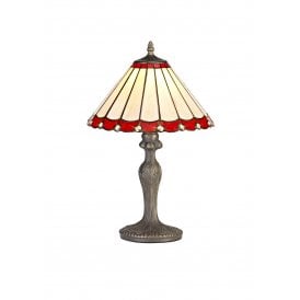 UNA Tiffany Curved Table Lamp 30cm Red, Cream, Crystal, Antique Brass