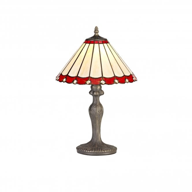 UNA Tiffany Curved Table Lamp 30cm Red, Cream, Crystal, Antique Brass