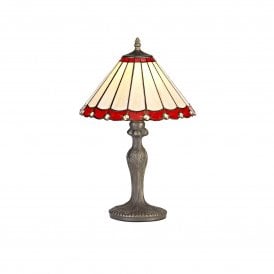 UNA Tiffany Curved Table Lamp 30cm Red, Cream, Crystal, Antique Brass