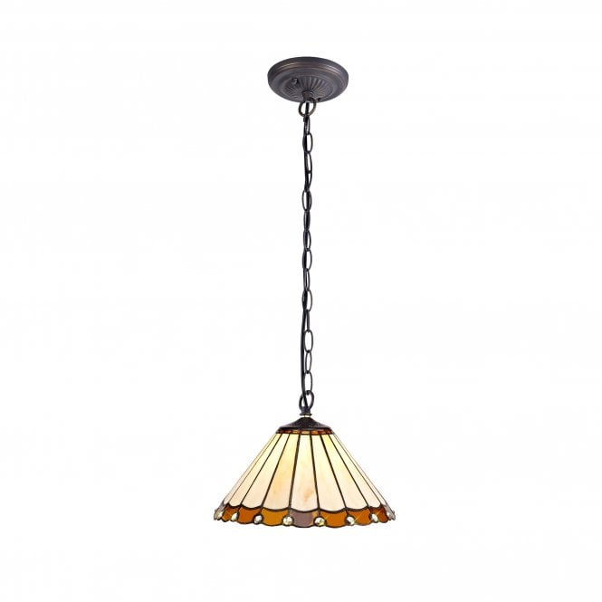 UNA Tiffany Downlighter Ceiling Pendant Light 30cm Amber, Cream, Crystal, Antique Brass