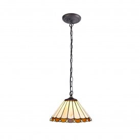 UNA Tiffany Downlighter Ceiling Pendant Light 30cm Amber, Cream, Crystal, Antique Brass