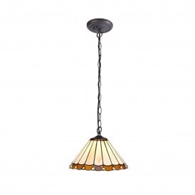 UNA Tiffany Downlighter Ceiling Pendant Light 30cm Amber, Cream, Crystal, Antique Brass