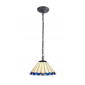 UNA Tiffany Downlighter Ceiling Pendant Light 30cm Blue, Cream, Crystal, Antique Brass