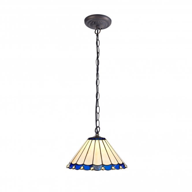 UNA Tiffany Downlighter Ceiling Pendant Light 30cm Blue, Cream, Crystal, Antique Brass