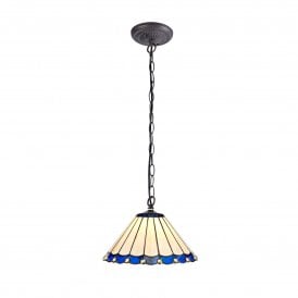 UNA Tiffany Downlighter Ceiling Pendant Light 30cm Blue, Cream, Crystal, Antique Brass
