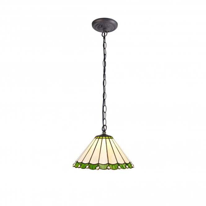 UNA Tiffany Downlighter Ceiling Pendant Light 30cm Green, Cream, Crystal, Antique Brass