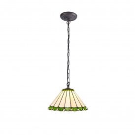 UNA Tiffany Downlighter Ceiling Pendant Light 30cm Green, Cream, Crystal, Antique Brass