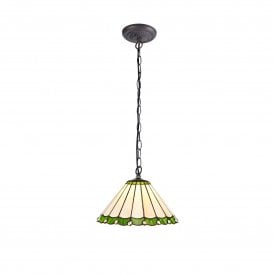 UNA Tiffany Downlighter Ceiling Pendant Light 30cm Green, Cream, Crystal, Antique Brass