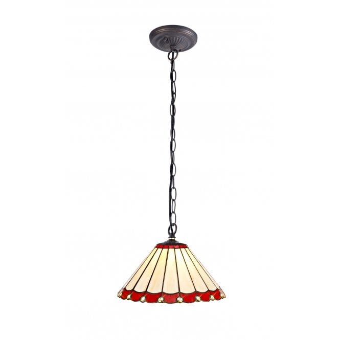 UNA Tiffany Downlighter Ceiling Pendant Light 30cm Red, Cream, Crystal, Antique Brass