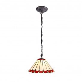 UNA Tiffany Downlighter Ceiling Pendant Light 30cm Red, Cream, Crystal, Antique Brass