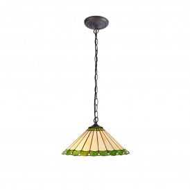 UNA Tiffany Downlighter Ceiling Pendant Light 40cm Green, Cream, Crystal, Antique Brass