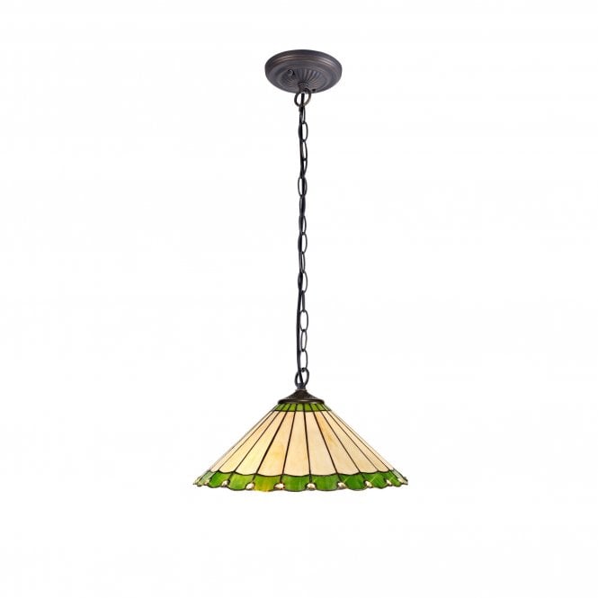 UNA Tiffany Downlighter Ceiling Pendant Light 40cm Green, Cream, Crystal, Antique Brass