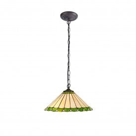 UNA Tiffany Downlighter Ceiling Pendant Light 40cm Green, Cream, Crystal, Antique Brass