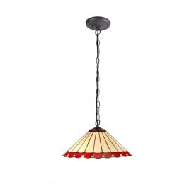 UNA Tiffany Downlighter Ceiling Pendant Light 40cm Red, Cream, Crystal, Antique Brass