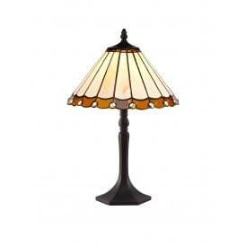 UNA Tiffany Octagonal Table Lamp 30cm Amber, Cream, Crystal, Antique Brass