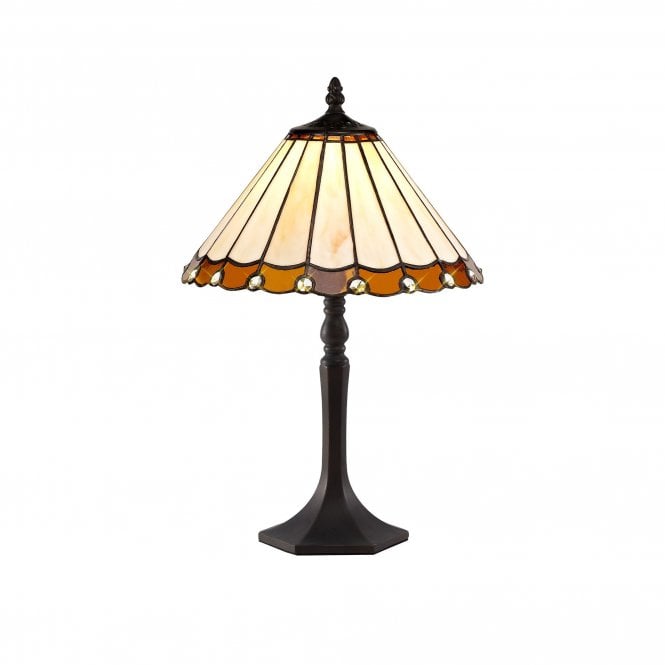 UNA Tiffany Octagonal Table Lamp 30cm Amber, Cream, Crystal, Antique Brass