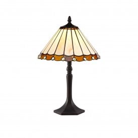 UNA Tiffany Octagonal Table Lamp 30cm Amber, Cream, Crystal, Antique Brass