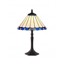 UNA Tiffany Octagonal Table Lamp 30cm Blue, Cream, Crystal, Antique Brass