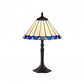 UNA Tiffany Octagonal Table Lamp 30cm Blue, Cream, Crystal, Antique Brass