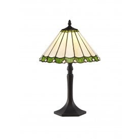 UNA Tiffany Octagonal Table Lamp 30cm Green, Cream, Crystal, Antique Brass