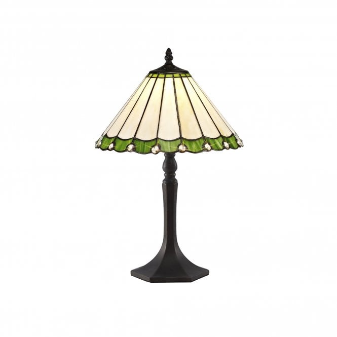 UNA Tiffany Octagonal Table Lamp 30cm Green, Cream, Crystal, Antique Brass