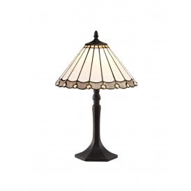 UNA Tiffany Octagonal Table Lamp 30cm Grey, Cream, Crystal, Antique Brass
