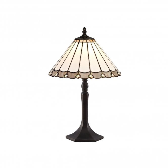UNA Tiffany Octagonal Table Lamp 30cm Grey, Cream, Crystal, Antique Brass