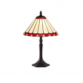 UNA Tiffany Octagonal Table Lamp 30cm Red, Cream, Crystal, Antique Brass