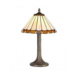 UNA Tiffany Tree Like Table Lamp 30cm Amber, Cream, Crystal, Antique Brass