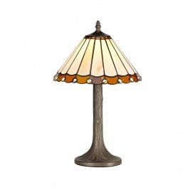 UNA Tiffany Tree Like Table Lamp 30cm Amber, Cream, Crystal, Antique Brass