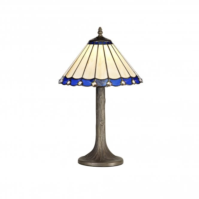 UNA Tiffany Tree Like Table Lamp 30cm Blue, Cream, Crystal, Antique Brass