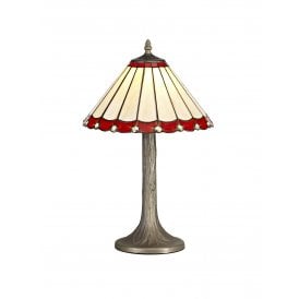 UNA Tiffany Tree Like Table Lamp 30cm Red, Cream, Crystal, Antique Brass