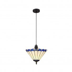 UNA Tiffany Uplighter Ceiling Pendant Light 30cm Blue, Cream, Crystal, Black