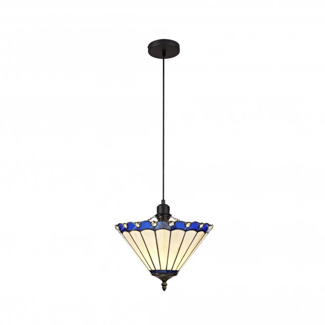 UNA Tiffany Uplighter Ceiling Pendant Light 30cm Blue, Cream, Crystal, Black