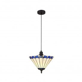 UNA Tiffany Uplighter Ceiling Pendant Light 30cm Blue, Cream, Crystal, Black