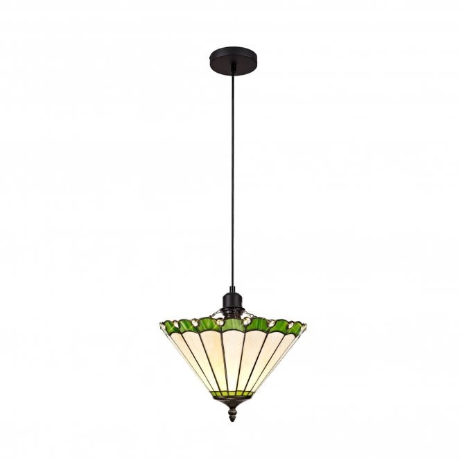 UNA Tiffany Uplighter Ceiling Pendant Light 30cm Green, Cream, Crystal, Black