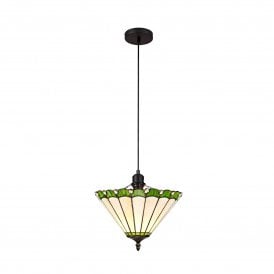 UNA Tiffany Uplighter Ceiling Pendant Light 30cm Green, Cream, Crystal, Black