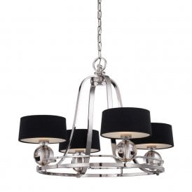 UPTOWN GOTHAM silver 4 light ceiling pendant with black shades