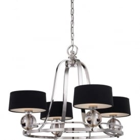 UPTOWN GOTHAM silver 4 light ceiling pendant with black shades