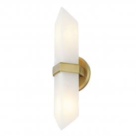 a modern wall sconce with alabaster shades and brass finish 