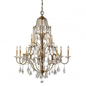 VALENTINA large 12 light multi-tier bronze chandelier dressed with crystal